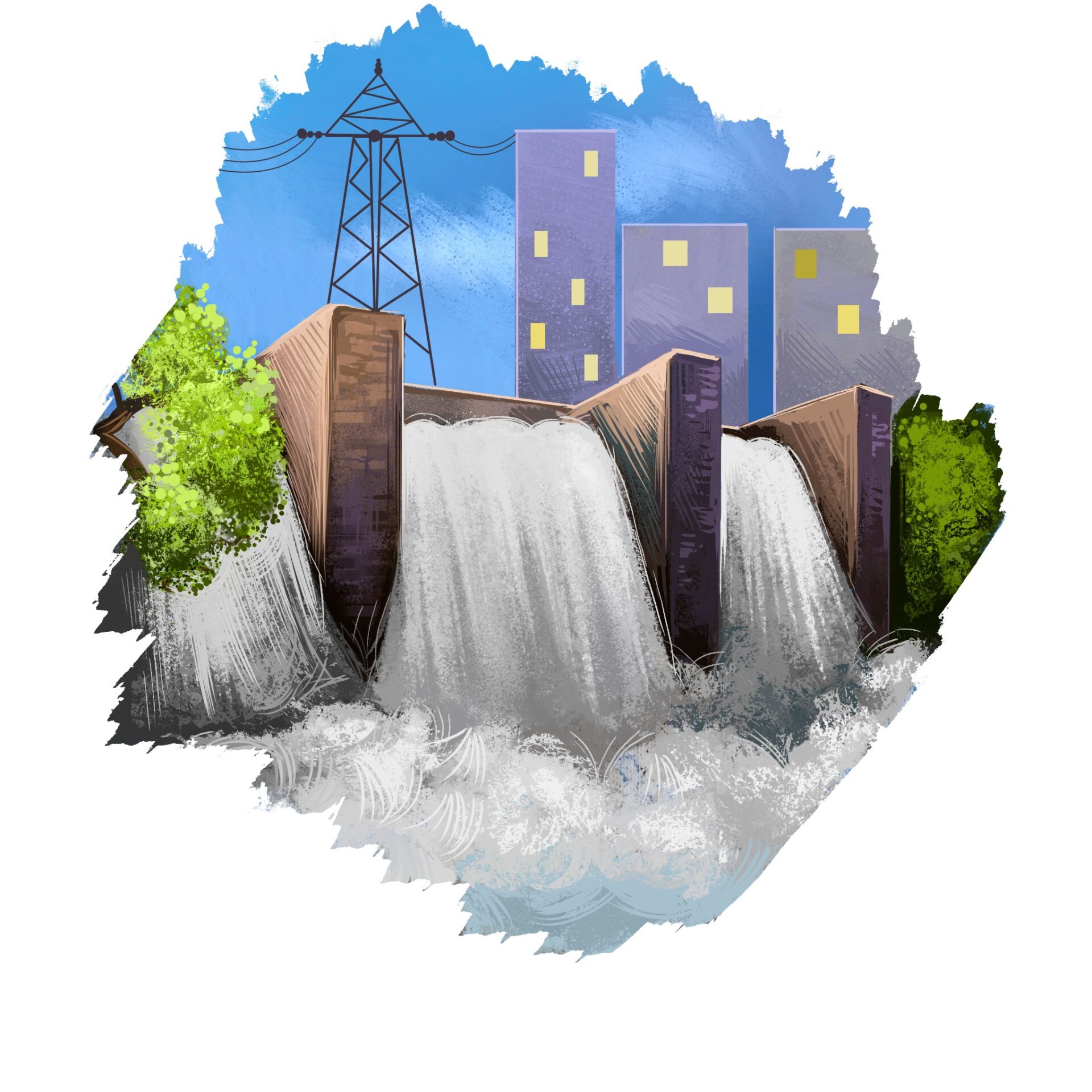 177298958_m_normal_none Geothermal power digital art illustration isolated on white. Eco friendly zone with deer and plant producing renewable energy from heart of Earth, save environment concept, alternative source of heat